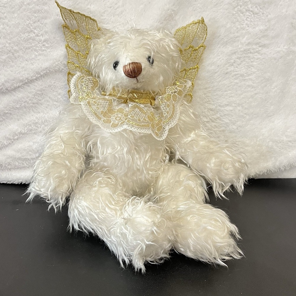 Ann Inman-Looms 1998 ADG Ashton Drake Angel Wings White Bear #1470 Long Hair